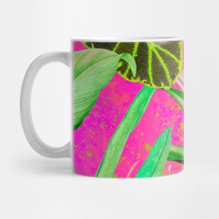 Stylish Tropical floral leaves and foliage botanical illustration, botanical pattern, tropical plants, pink orange leaves pattern over a Mug